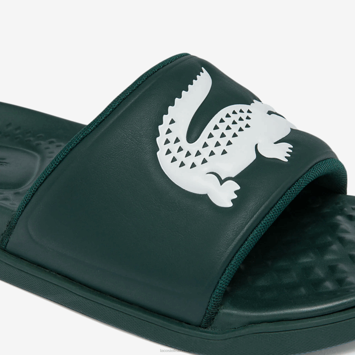 homens Lacoste verde escuro branco 2d2 slides de alça de logotipo sintético croco dualiste 08D01764