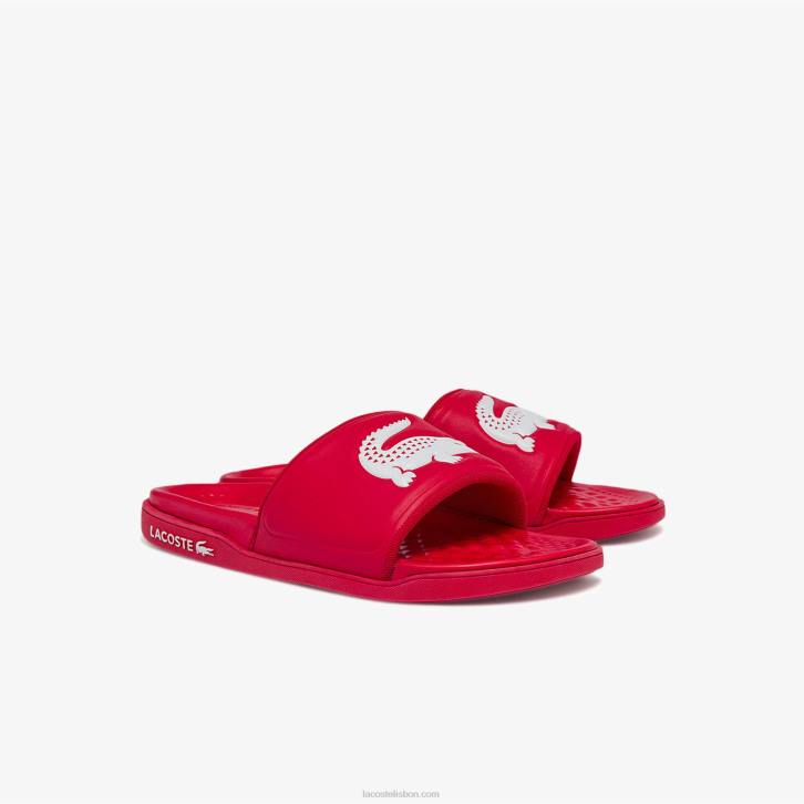homens Lacoste vermelho branco 17k slides de alça de logotipo sintético croco dualiste 08D01767