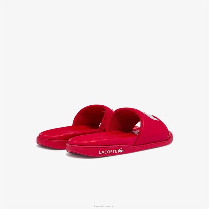 homens Lacoste vermelho branco 17k slides de alça de logotipo sintético croco dualiste 08D01767