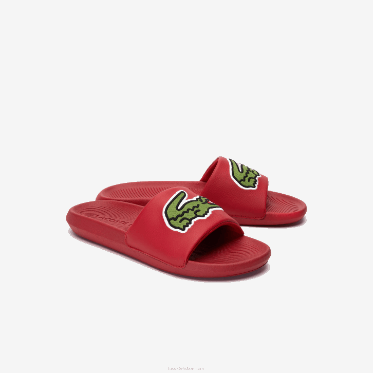 homens Lacoste vermelho verde t2q slides sintéticos croco 08D01810