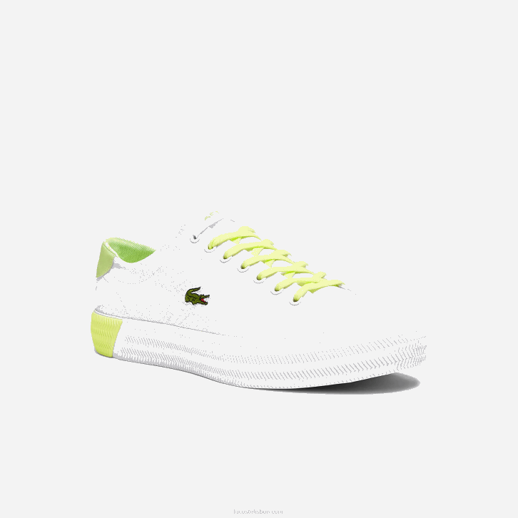 homens Lacoste branco e amarelo claro 2h8 tênis gripshot em lona e couro 08D01889