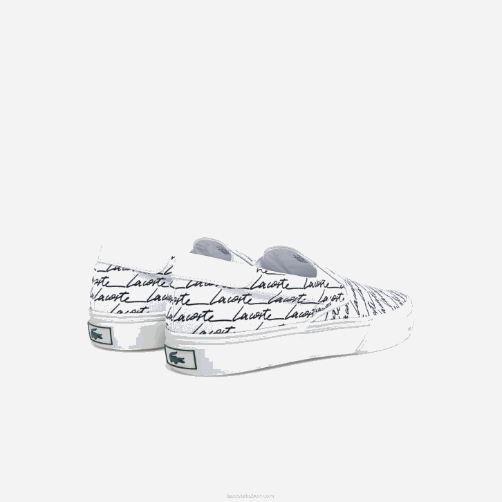 homens Lacoste branco e preto 147 salto saque impresso em tela slip on 08D01860