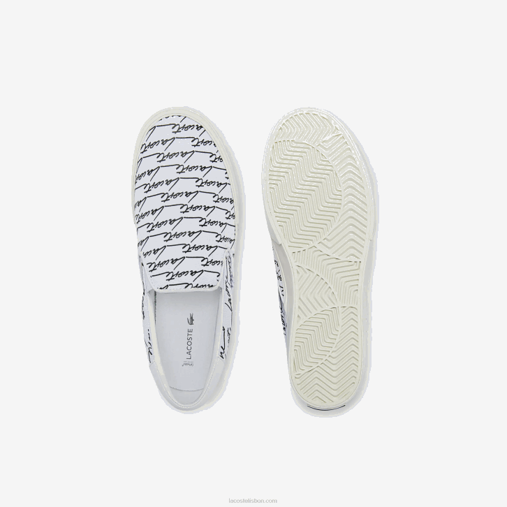 homens Lacoste branco e preto 147 salto saque impresso em tela slip on 08D01860