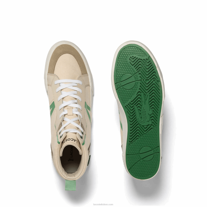 homens Lacoste lt tan/grn af6 l004 tênis mid textil 08D01753