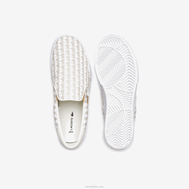 homens Lacoste off white & white 03a salto servir têxtil deslizamento 08D01855