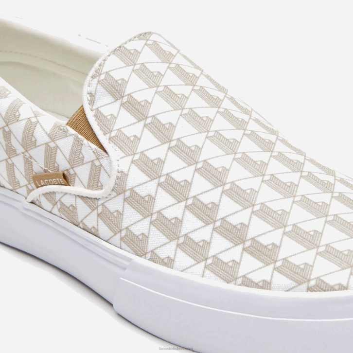 homens Lacoste off white & white 03a salto servir têxtil deslizamento 08D01855