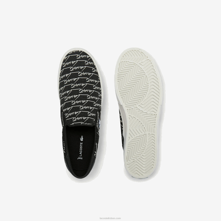 homens Lacoste preto e branco 312 jump serve lona e deslizamento sintético 08D01828