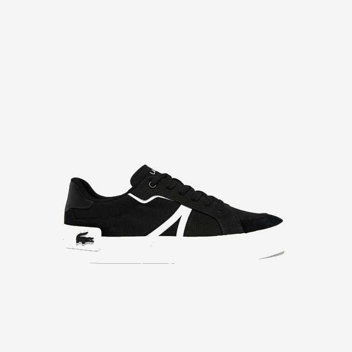homens Lacoste preto e branco 312 l004 tênis de lona 08D01801