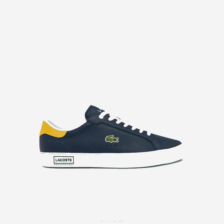 homens Lacoste amarelo marinho 2m3 tênis powercourt com detalhes em couro 08D01884