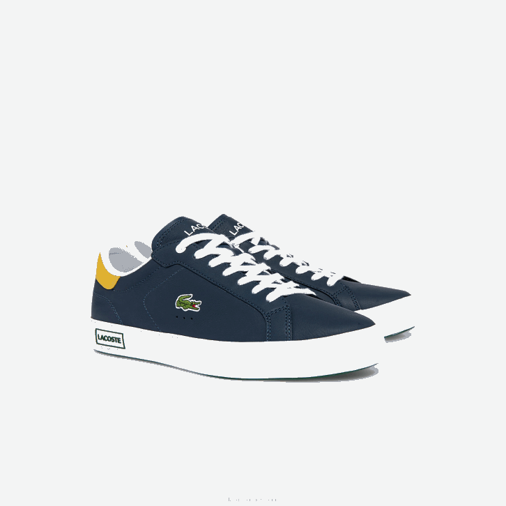 homens Lacoste amarelo marinho 2m3 tênis powercourt com detalhes em couro 08D01884