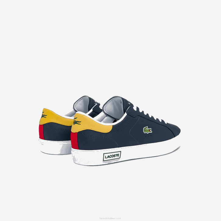 homens Lacoste amarelo marinho 2m3 tênis powercourt com detalhes em couro 08D01884