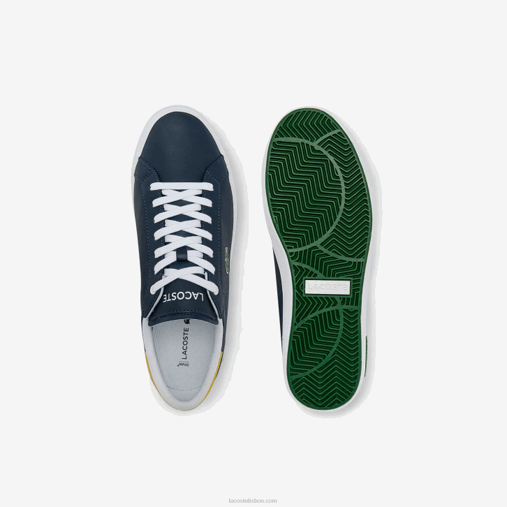 homens Lacoste amarelo marinho 2m3 tênis powercourt com detalhes em couro 08D01884