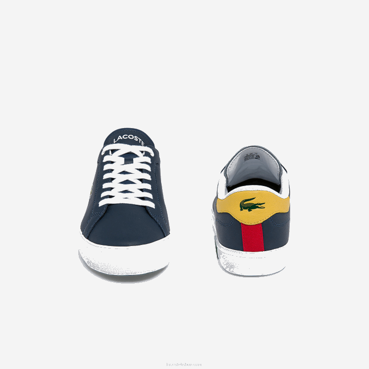 homens Lacoste amarelo marinho 2m3 tênis powercourt com detalhes em couro 08D01884