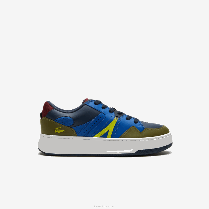 homens Lacoste azul marinho cáqui ah9 l005 tênis de couro 08D01825