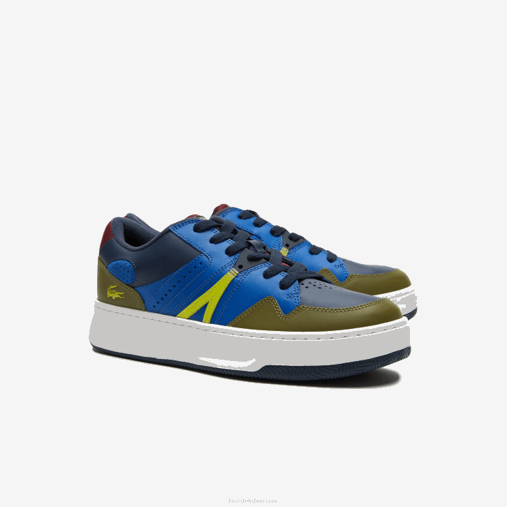 homens Lacoste azul marinho cáqui ah9 l005 tênis de couro 08D01825