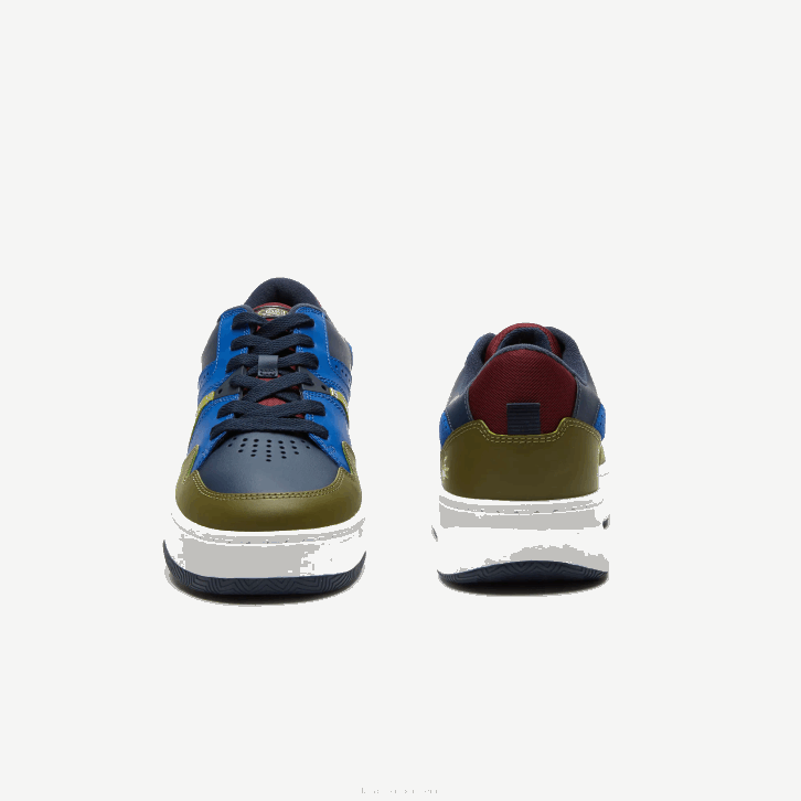 homens Lacoste azul marinho cáqui ah9 l005 tênis de couro 08D01825