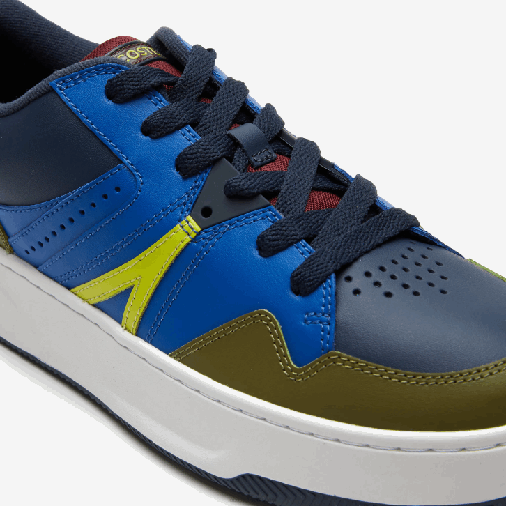 homens Lacoste azul marinho cáqui ah9 l005 tênis de couro 08D01825