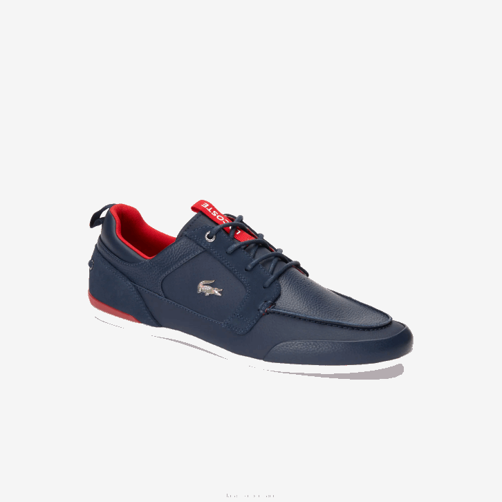 homens Lacoste azul marinho e vermelho 144 sapatos de barco de couro marina 08D01722