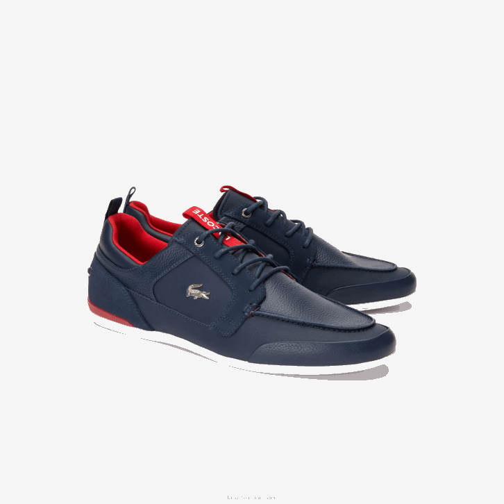 homens Lacoste azul marinho e vermelho 144 sapatos de barco de couro marina 08D01722