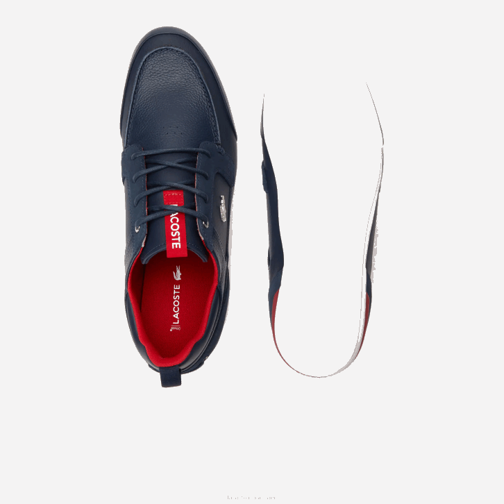 homens Lacoste azul marinho e vermelho 144 sapatos de barco de couro marina 08D01722