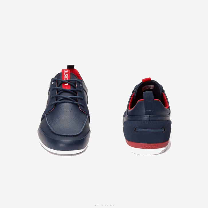 homens Lacoste azul marinho e vermelho 144 sapatos de barco de couro marina 08D01722