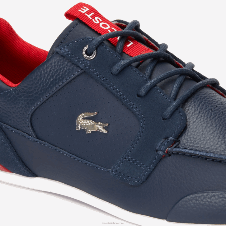 homens Lacoste azul marinho e vermelho 144 sapatos de barco de couro marina 08D01722