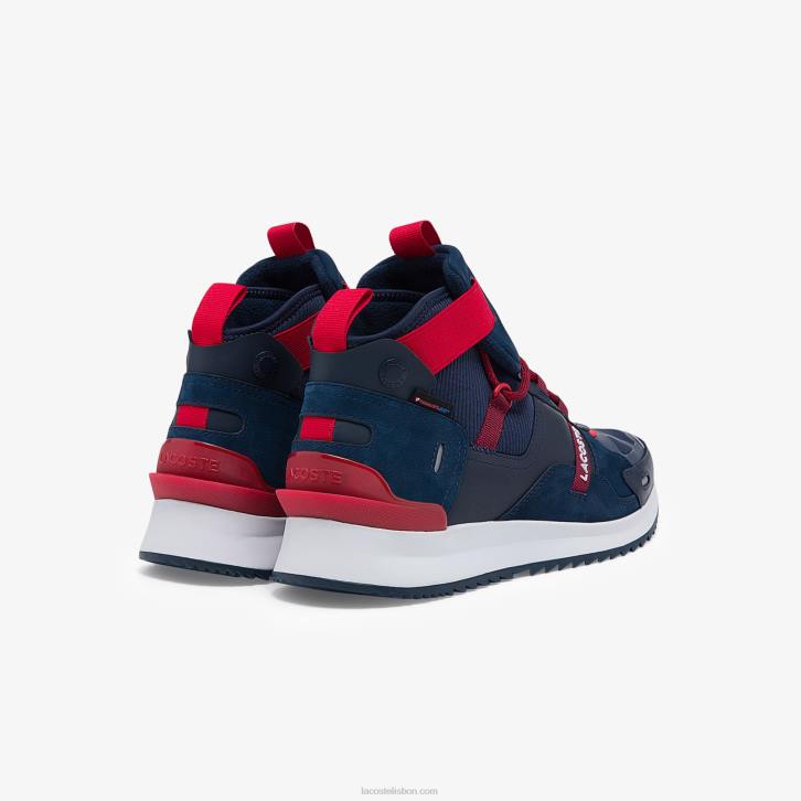 homens Lacoste azul marinho e vermelho 144 tênis run breaker em tecido e couro 08D01837