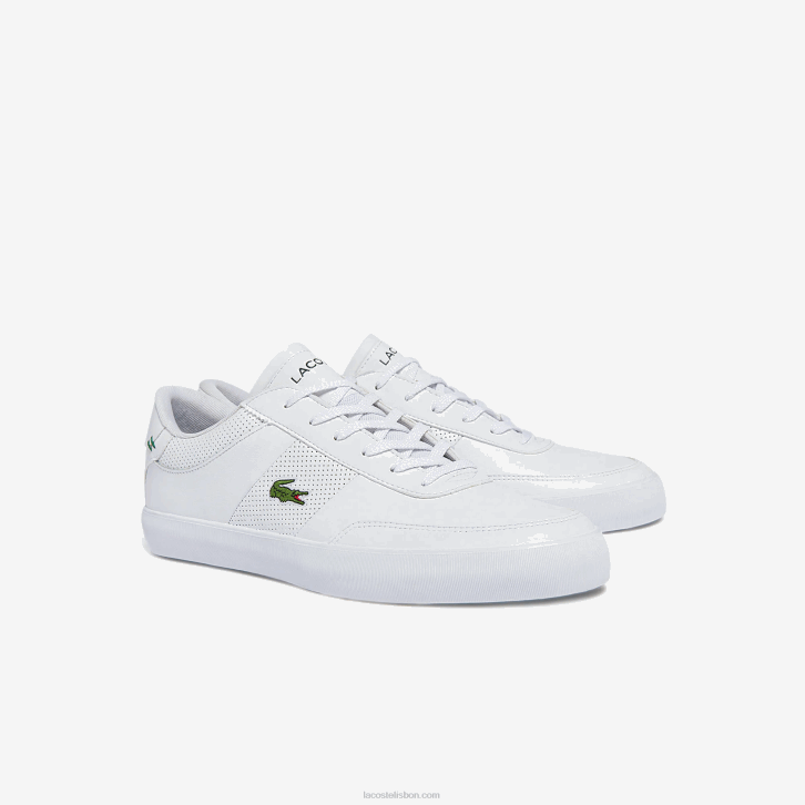 homens Lacoste branco 21g tênis de couro do tribunal 08D01913