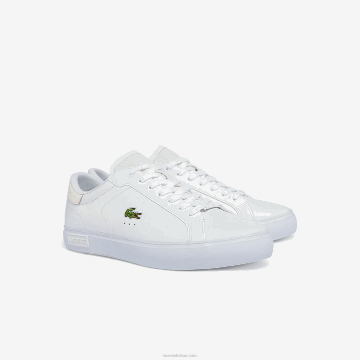 homens Lacoste branco 21g tênis de couro polido powercourt 08D01845