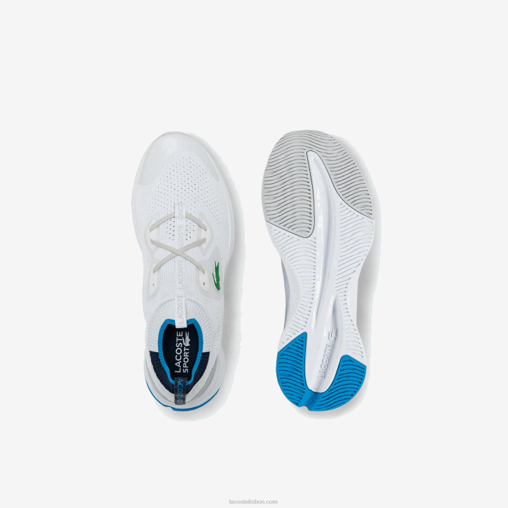 homens Lacoste branco/azul 080 tênis de tecido de malha run spin 08D01863