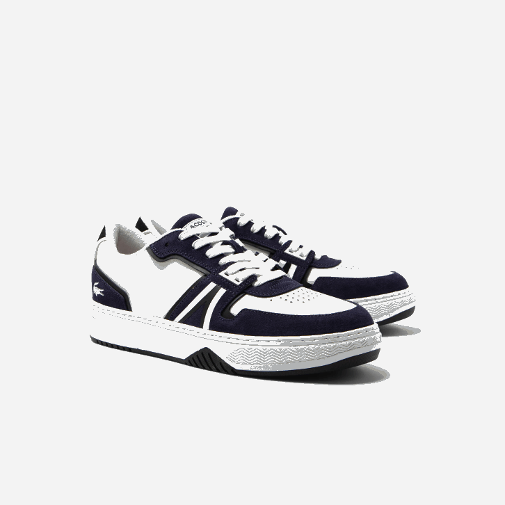 homens Lacoste branco e marinho 042 l001 tênis de couro 08D01752