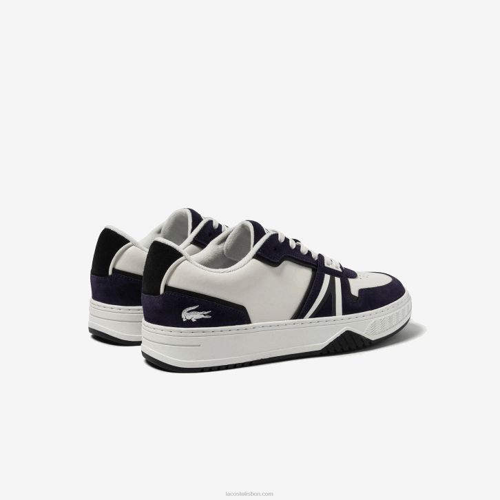 homens Lacoste branco e marinho 042 l001 tênis de couro 08D01752