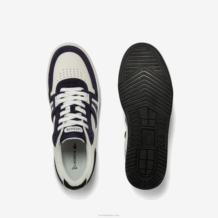 homens Lacoste branco e marinho 042 l001 tênis de couro 08D01752
