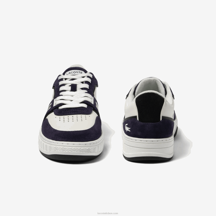 homens Lacoste branco e marinho 042 l001 tênis de couro 08D01752