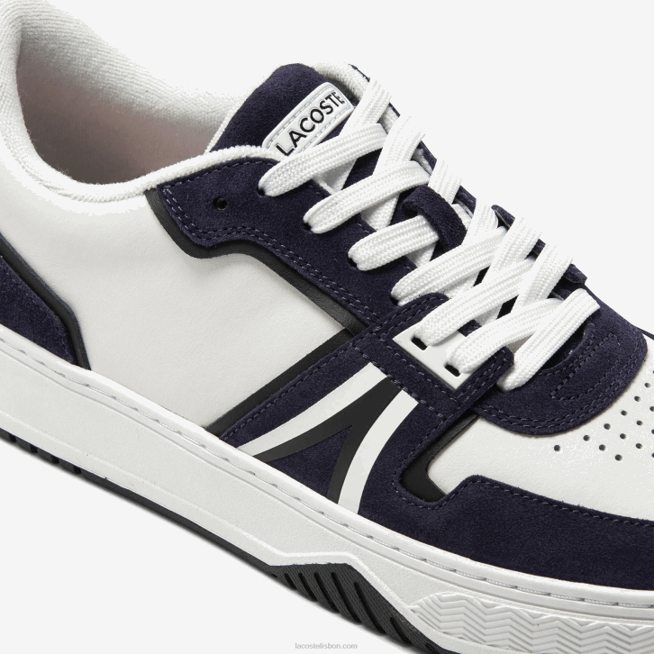 homens Lacoste branco e marinho 042 l001 tênis de couro 08D01752