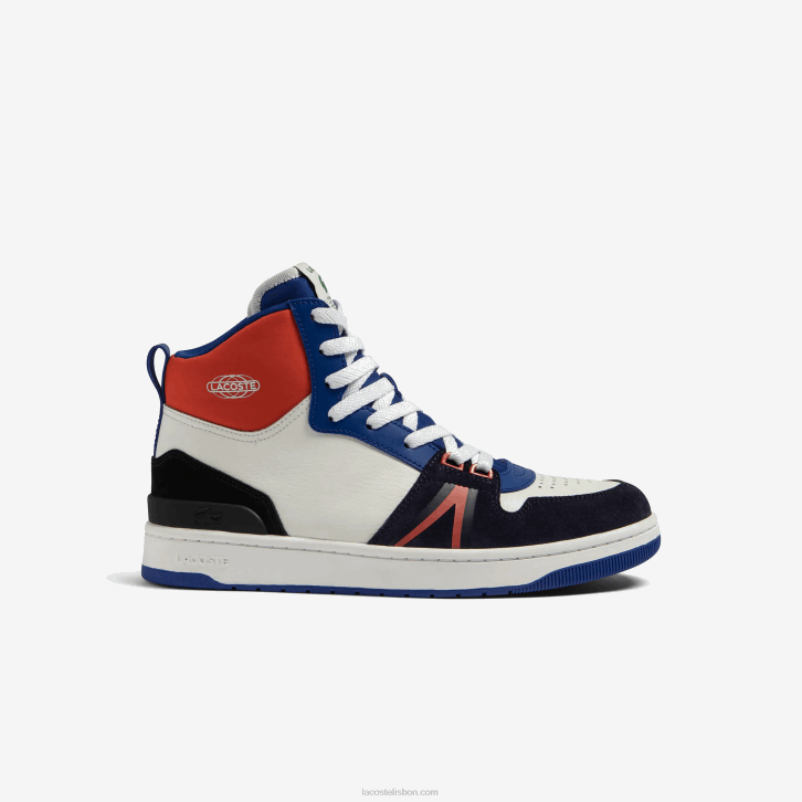homens Lacoste branco e marinho 042 l001 tênis mid colorblock de couro 08D01751