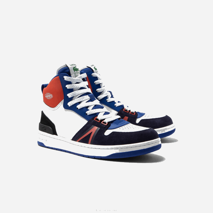 homens Lacoste branco e marinho 042 l001 tênis mid colorblock de couro 08D01751