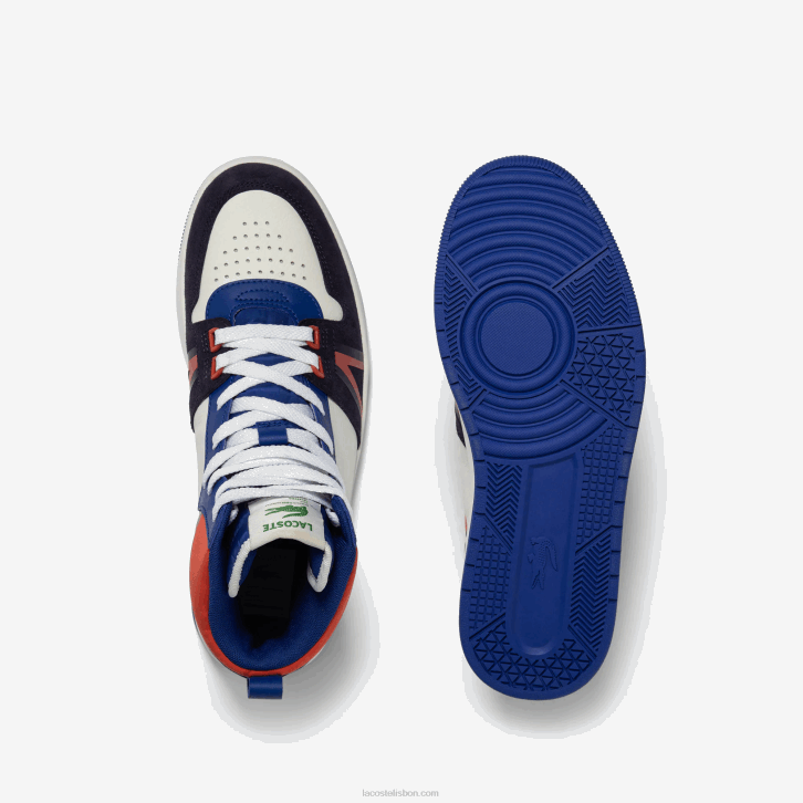 homens Lacoste branco e marinho 042 l001 tênis mid colorblock de couro 08D01751