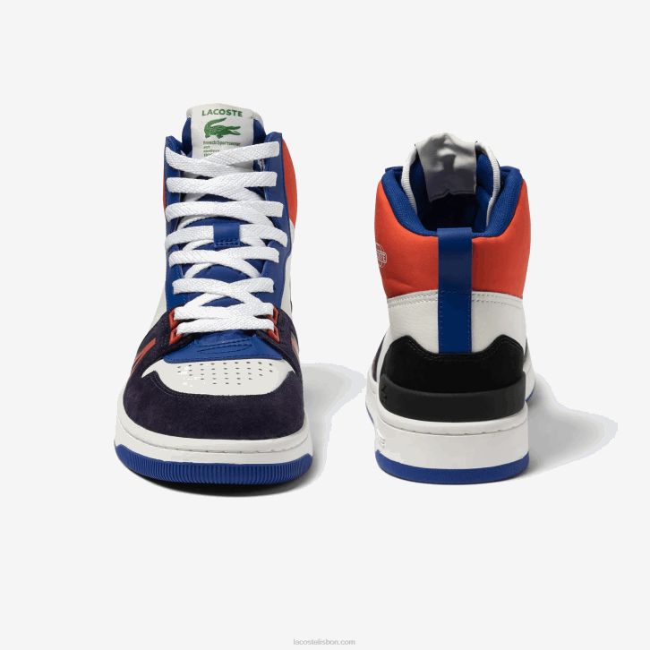 homens Lacoste branco e marinho 042 l001 tênis mid colorblock de couro 08D01751