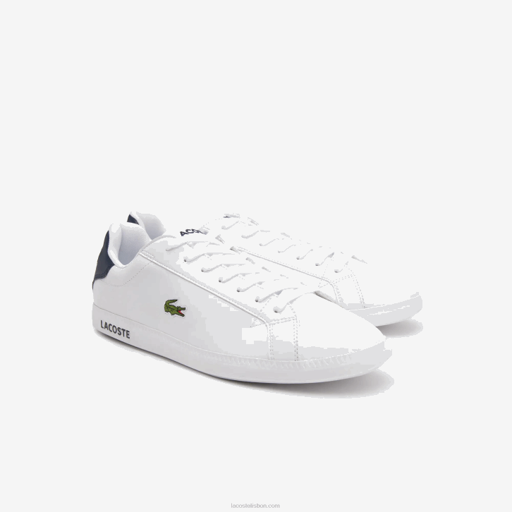 homens Lacoste branco e marinho 042 tênis de couro graduado 08D01912