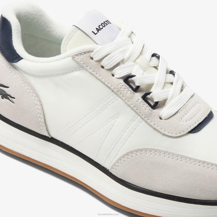 homens Lacoste branco e marinho 042 tênis l-spin têxtil 08D01748
