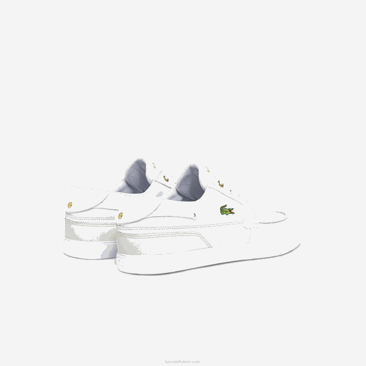 homens Lacoste branco e off white 65t couro de convés bayliss e sapatos de barco sintéticos 08D01802