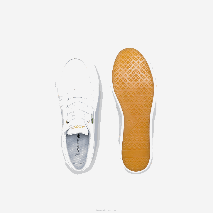 homens Lacoste branco e off white 65t couro de convés bayliss e sapatos de barco sintéticos 08D01802