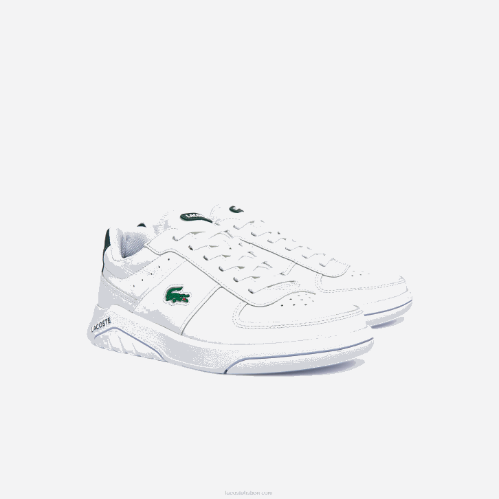 homens Lacoste branco e verde escuro 1r5 tênis de couro game advance 08D01916