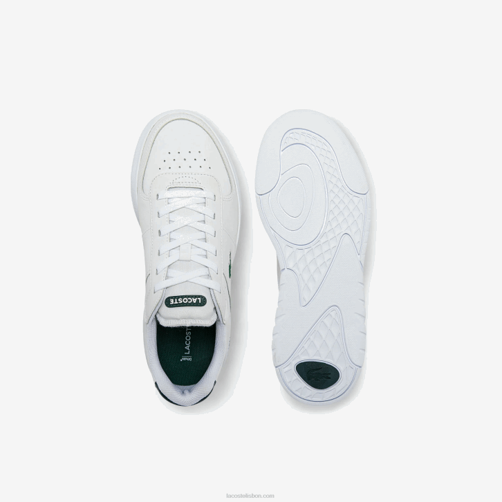 homens Lacoste branco e verde escuro 1r5 tênis de couro game advance 08D01916