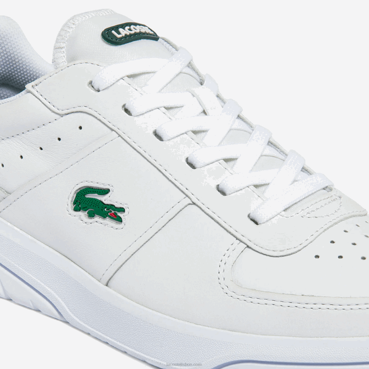 homens Lacoste branco e verde escuro 1r5 tênis de couro game advance 08D01916