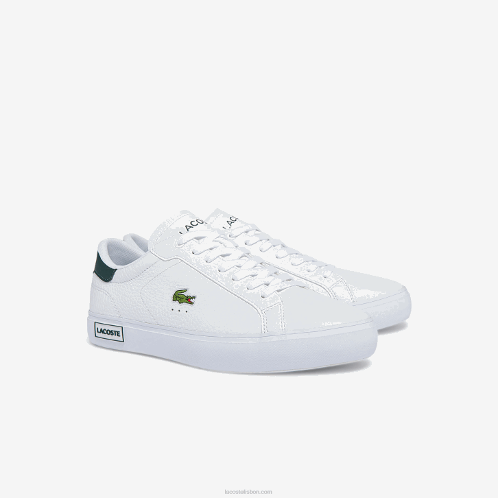 homens Lacoste branco e verde escuro 1r5 tênis de couro powercourt 08D01806