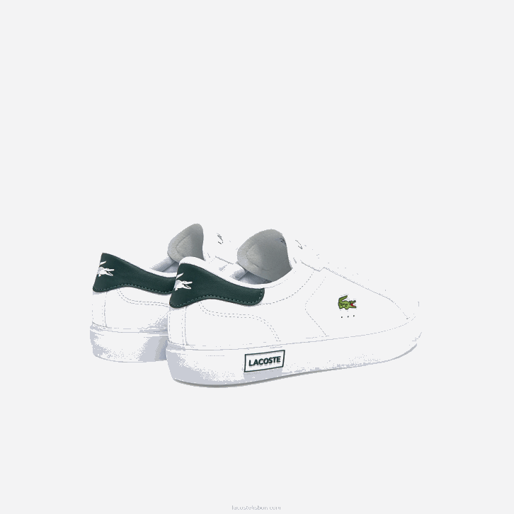 homens Lacoste branco e verde escuro 1r5 tênis de couro powercourt 08D01806