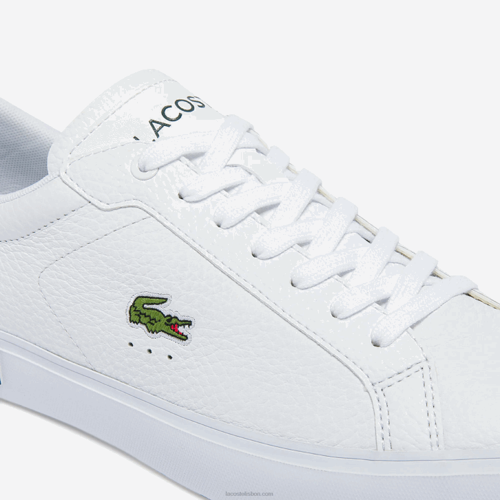 homens Lacoste branco e verde escuro 1r5 tênis de couro powercourt 08D01806