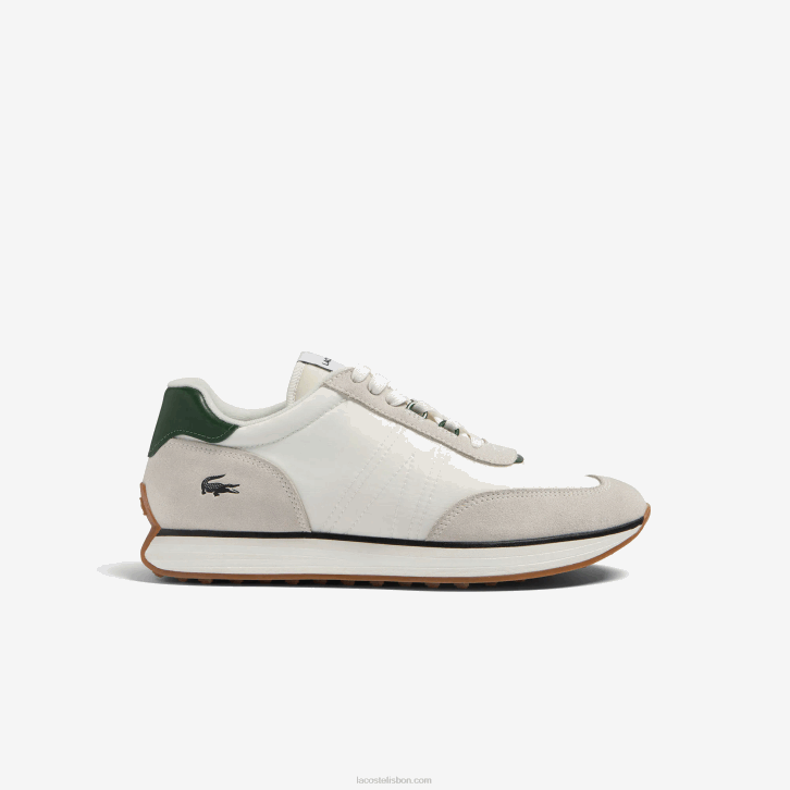 homens Lacoste branco e verde escuro 1r5 tênis l-spin têxtil 08D01747